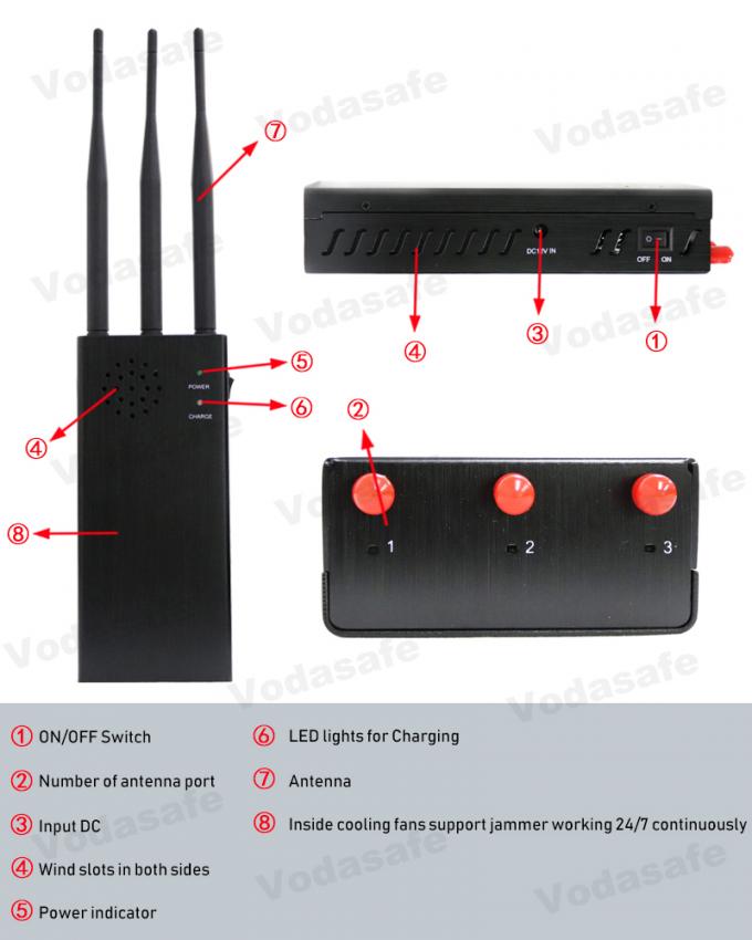 High Power 10W Remote Control Jammer 3 Hours Battery Working Time Easy